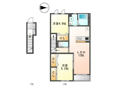 マーブル(2LDK/2階)の間取り写真