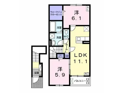 プリートカーサⅢ(2LDK/2階)の間取り写真
