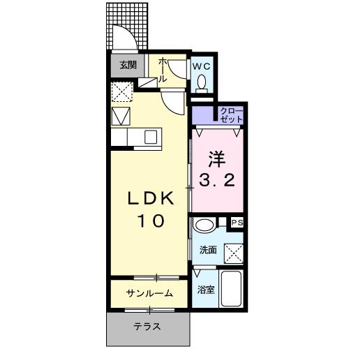 ハピネートR(1LDK/1階)の間取り写真