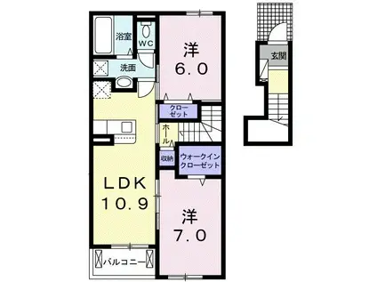 エルフォルク(2LDK/2階)の間取り写真