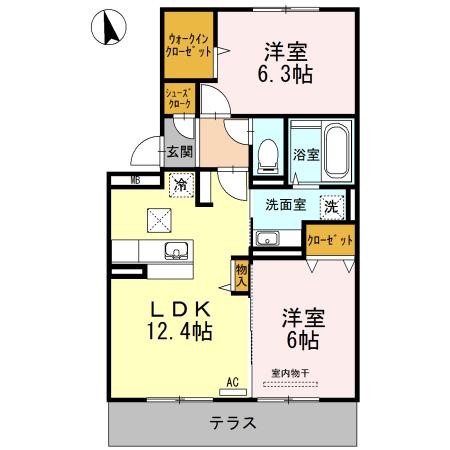 グランディオール城南二番館(2LDK/1階)の間取り写真