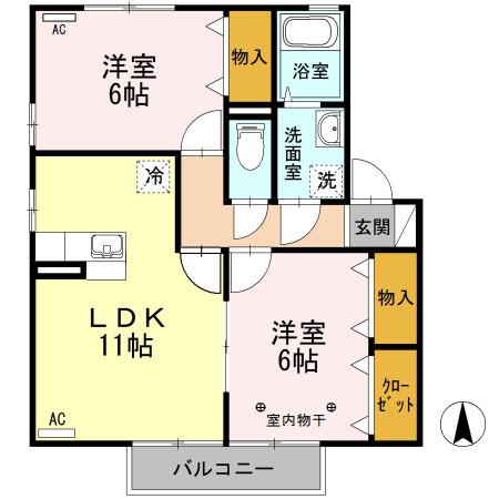 ルミエールヒロB(2LDK/2階)の間取り写真