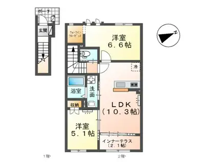 メゾンプルーム(2LDK/2階)の間取り写真