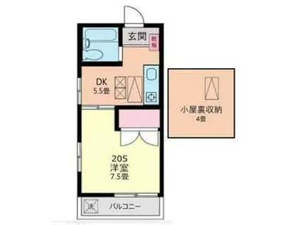 フジビューハイツ二俣川(1DK/2階)の間取り写真