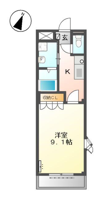 フォレスタガーデンⅡ(1K/1階)の間取り写真