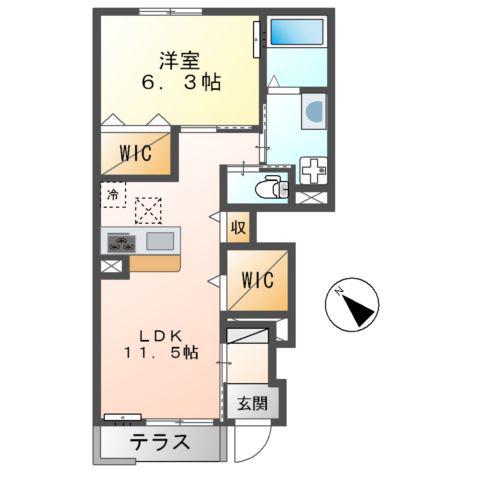 エミアスⅠ(1LDK/1階)の間取り写真
