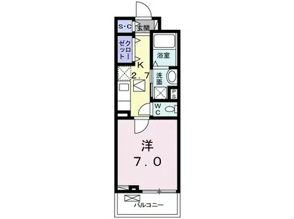 ホワイトセイルⅡ(1K/1階)の間取り写真