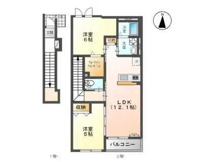 CALMEBONHEURⅡ(2LDK/2階)の間取り写真