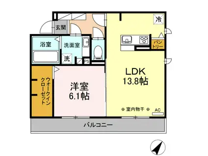ドルチェ南八幡 A(1LDK/2階)の間取り写真