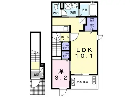 サンモール三橋Ⅱ(1LDK/2階)の間取り写真