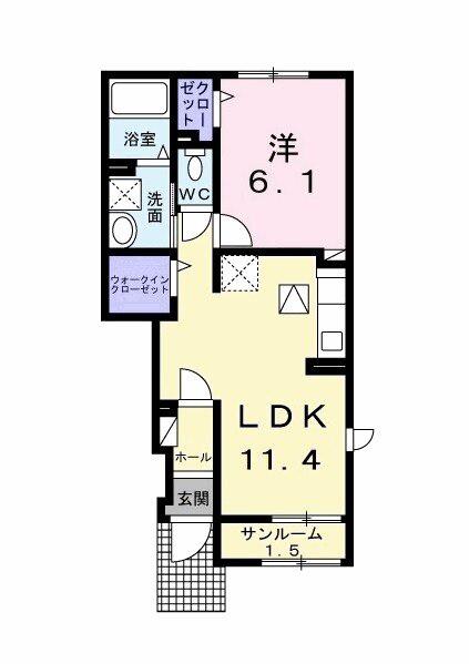 キャンビリーⅠ(1LDK/1階)の間取り写真