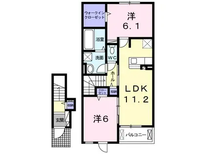 エスポワール旭台(2LDK/2階)の間取り写真