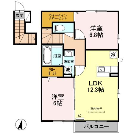 ファヴォーレⅠⅡⅢ Ⅲ(2LDK/2階)の間取り写真