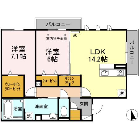 アンフィニ勝川(2LDK/2階)の間取り写真