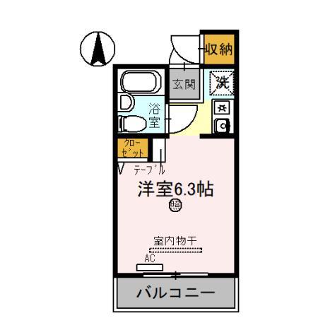 シャロームⅡ(ワンルーム/2階)の間取り写真