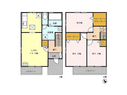 ヴィアレット2(3LDK/1階)の間取り写真