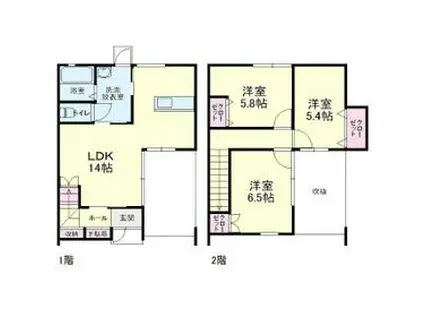 遠州鉄道 さぎの宮駅 徒歩3分 2階建 築8年(3LDK)の間取り写真