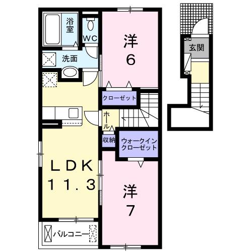 ソウ ブイソン Ⅶ(2LDK/2階)の間取り写真