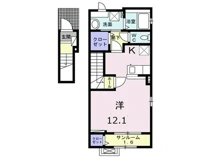 フェリーチェ(ワンルーム/2階)の間取り写真