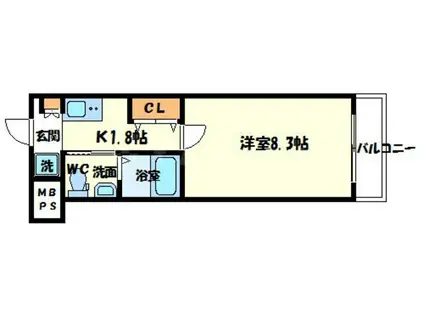 ウインズコート天神(1K/3階)の間取り写真