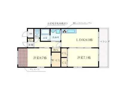 ヴィーヴル箕面(2LDK/4階)の間取り写真