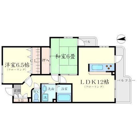 カルム新御堂(1SLDK/1階)の間取り写真