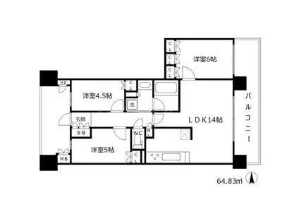 ロジュマンタワー梅田(3LDK/12階)の間取り写真