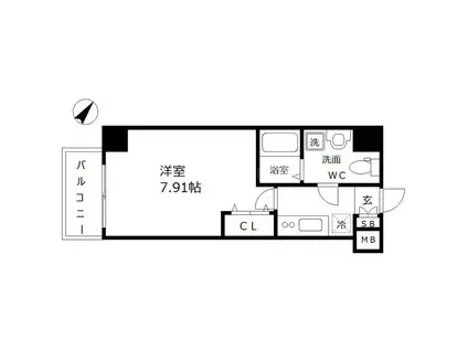 ウインズコート西梅田Ⅱ(1K/2階)の間取り写真