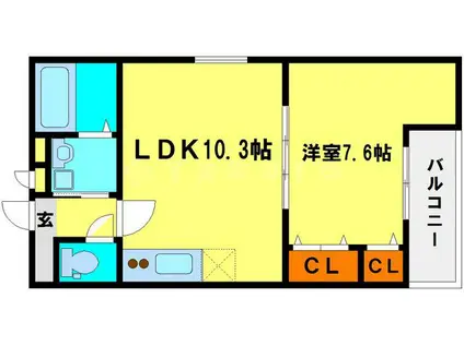 ハイム天神2(1LDK/1階)の間取り写真
