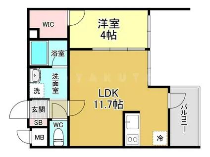 ウェルスクエア江坂(1LDK/3階)の間取り写真