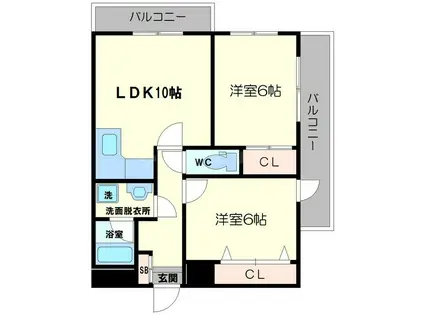 ジオナ塚本(2LDK/9階)の間取り写真