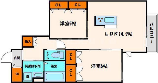 ヘーベルウォーク江坂(2LDK/2階)の間取り写真