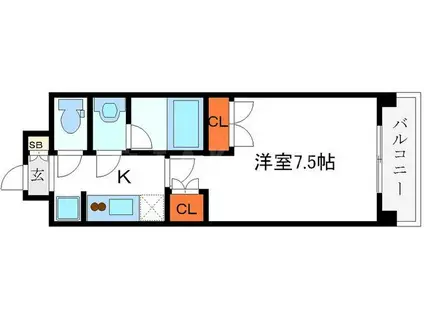 パークフラッツ江坂(1K/7階)の間取り写真