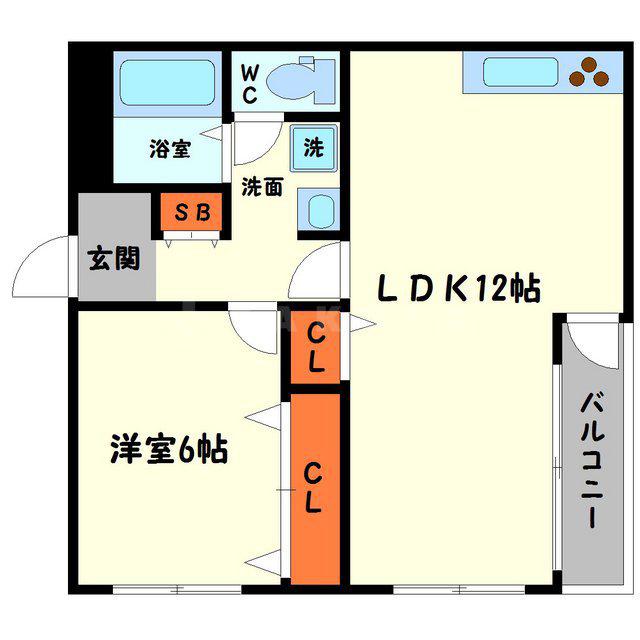 メイウール木川中里(1LDK/4階)の間取り写真