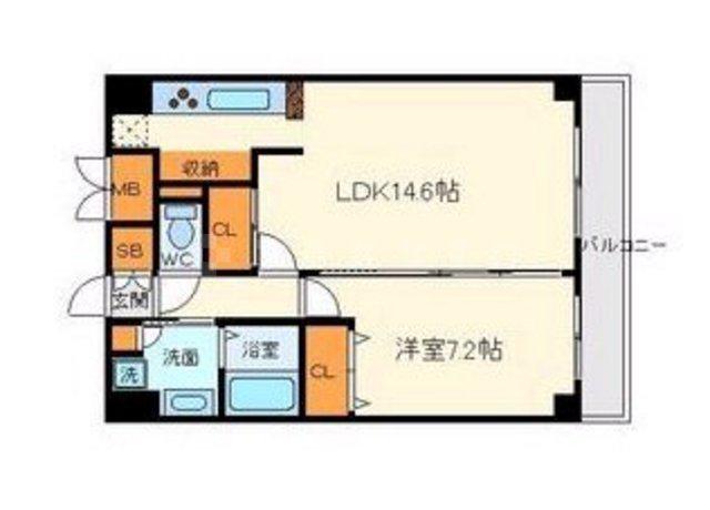 グレンパーク江坂Ⅱ(1LDK/15階)の間取り写真
