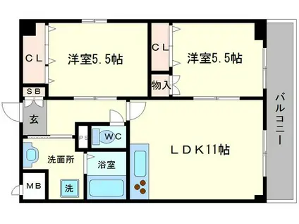 新大阪パークハイツ(2LDK/8階)の間取り写真