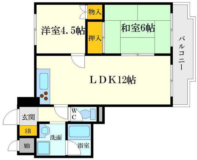 グリーンパレス千里中央B棟(2LDK/2階)の間取り写真