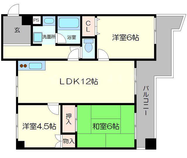 グリーンパレス千里中央B棟(3LDK/1階)の間取り写真