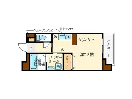 ライジングコート姫島駅前(1K/6階)の間取り写真