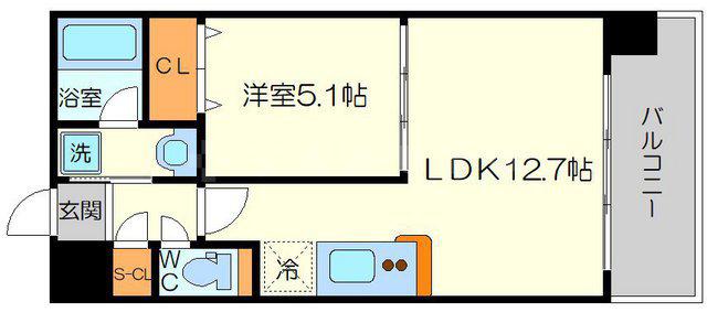 グランカーサ新大阪サウス(1LDK/3階)の間取り写真