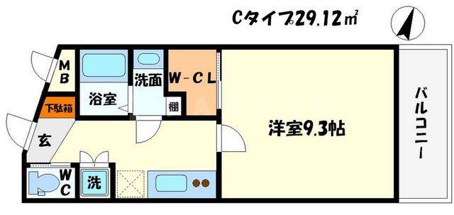 ピアチェーレ山田(1K/3階)の間取り写真