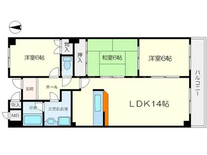 ハイクレスト引谷(3LDK/6階)の間取り写真