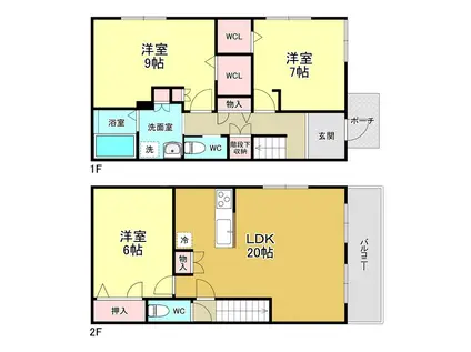 津雲台６丁目テラスハウス(3LDK)の間取り写真