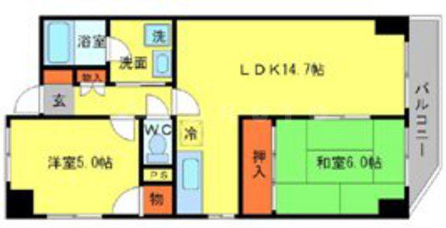 千里ピュアーライフ(2LDK/6階)の間取り写真