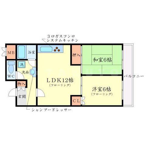 千里ピュアーライフ(2LDK/6階)の間取り写真
