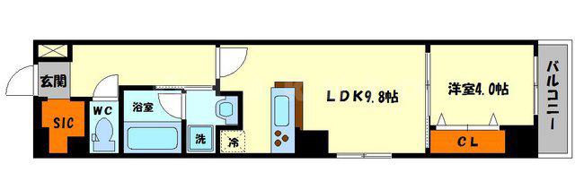 AMBITIOUS鎗屋町(1LDK/4階)の間取り写真