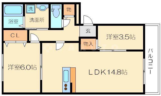 ベルデ大森Ⅱ(2LDK/1階)の間取り写真