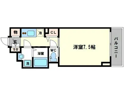 S-RESIDENCE谷町五丁目(1K/3階)の間取り写真
