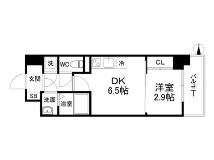 アドバンス難波ラシュレ(1DK/11階)の間取り写真