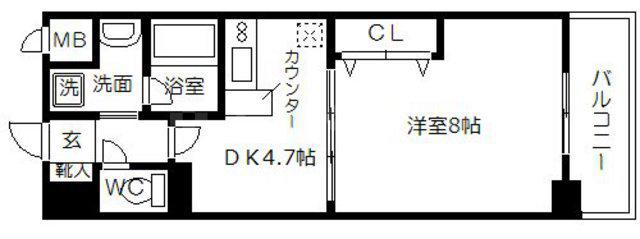 ブランクレール谷町(1DK/14階)の間取り写真